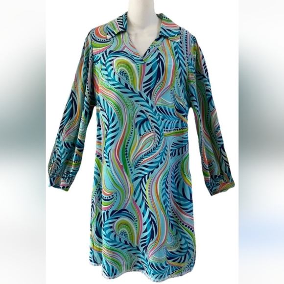 Lilly Pulitzer Wayles Silk Dress in Turquoise Multi Sea Me, Size 0 - Picture 16 of 16